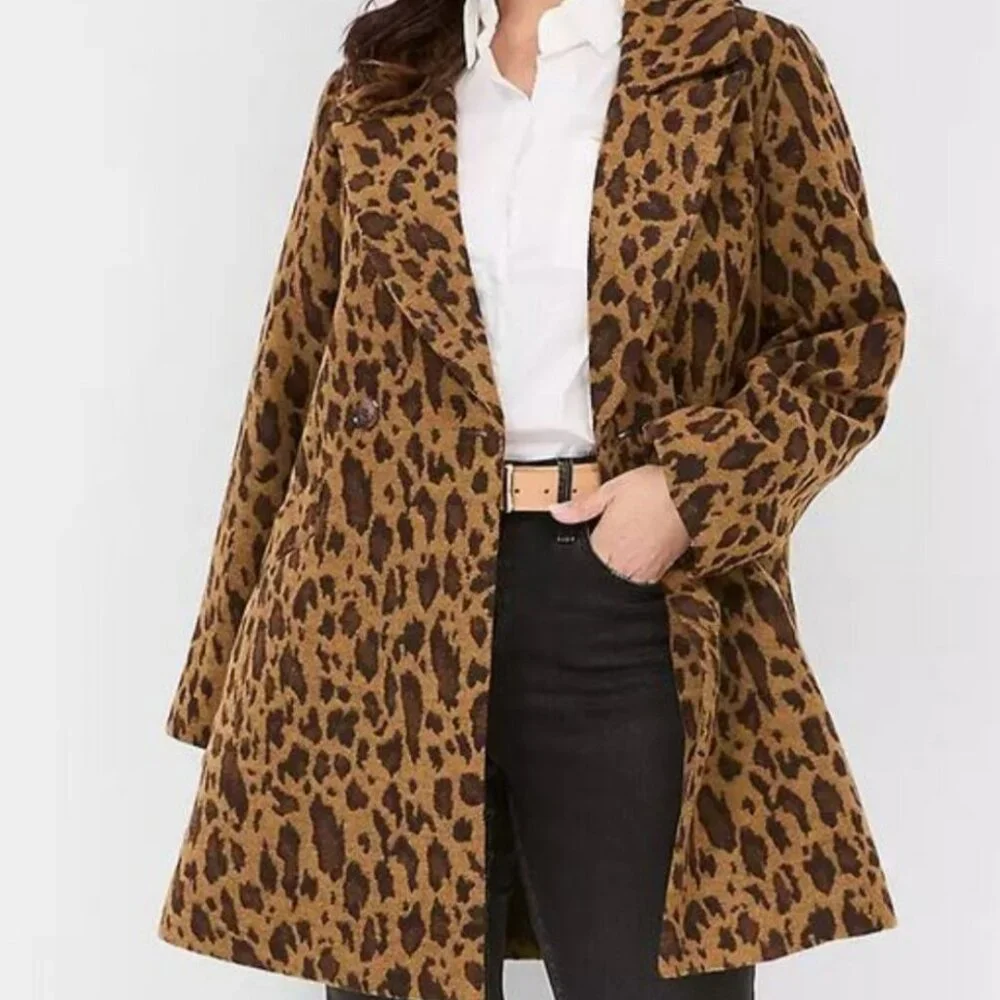LANE BRYANT LEOPARD PRINT DOUBLE BREASTED JACQUARD COAT SIZE 18 NWT - Picture 1 of 9